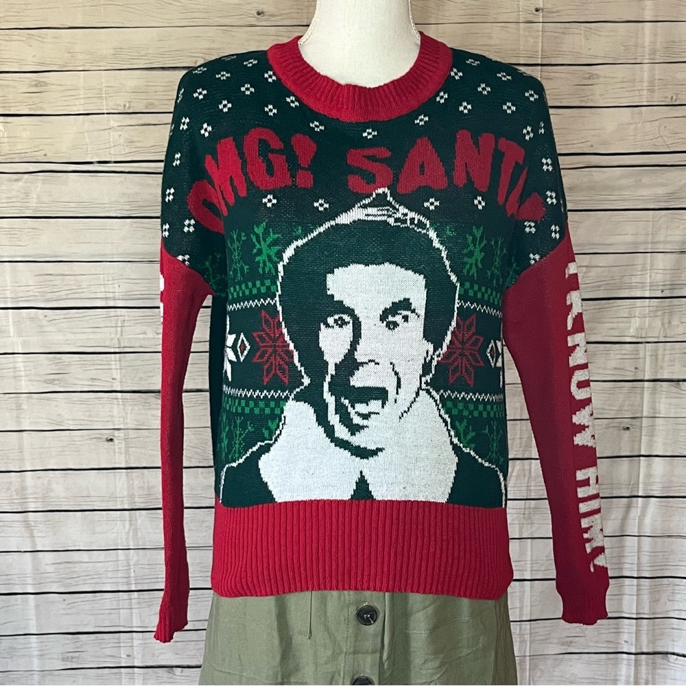 Elf Red and Green Christmas Crewneck Sweater with Festive Design